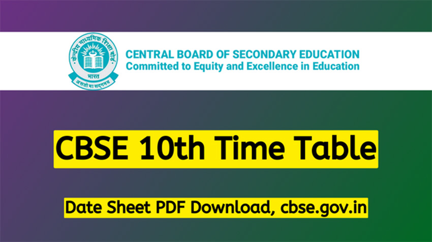 CBSE 10th Time Table 